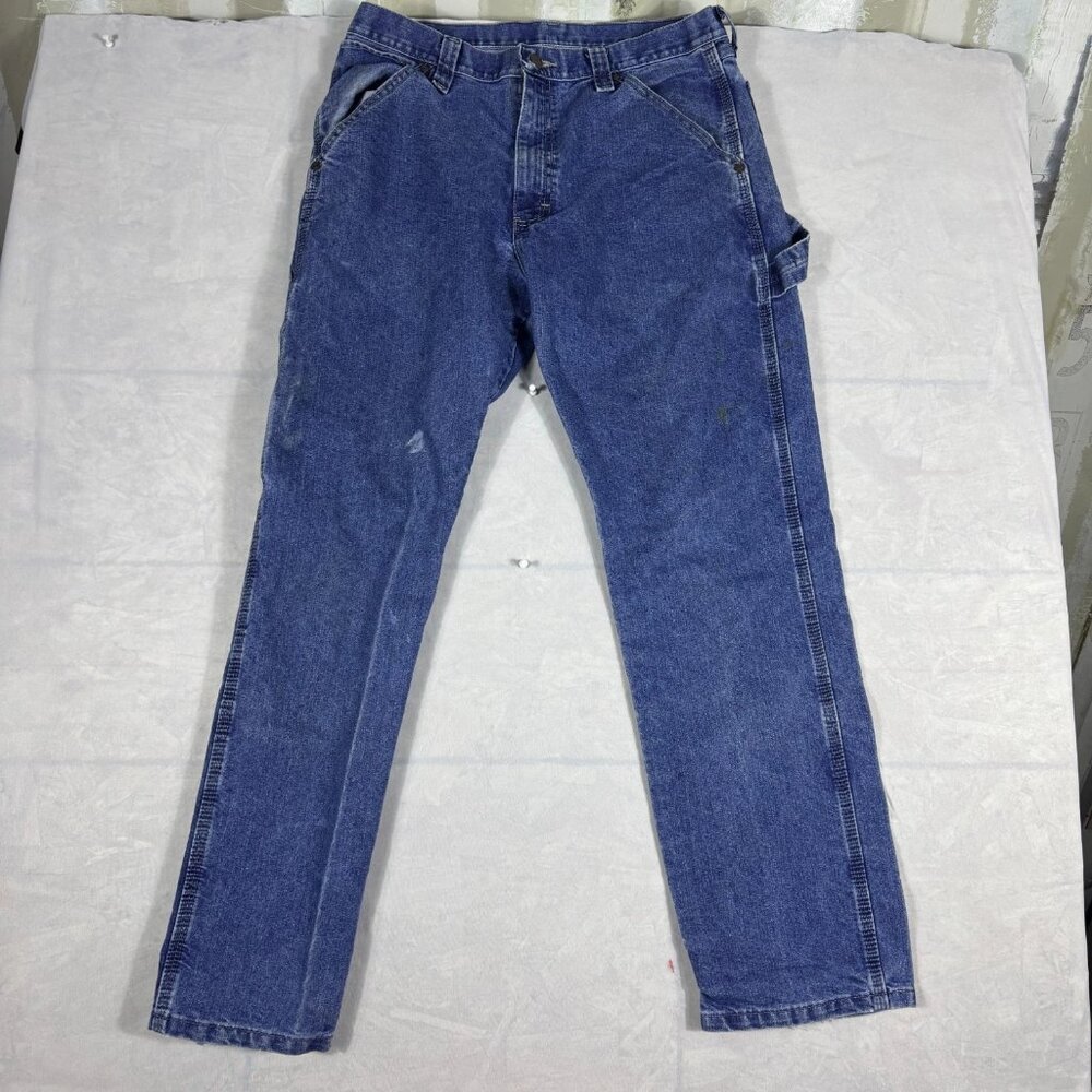 Wrangler Carpenter Jeans Mens Blue Denim Straight Workwear Outdoor Size 32x32
